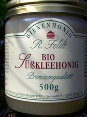 Bio-Süßkleehonig, sortenreiner, kaltgeschleuderter reiner Bienenhonig von R. Feldt, Glas 500g