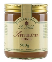 Apfelblütenhonig, sortenreiner, kaltgeschleuderter reiner Bienenhonig von R. Feldt im Glas 500g