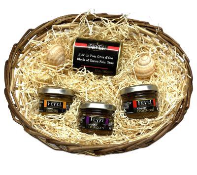 Geschenkkorb Foie Gras mit 4 Französischen Spezialitäten von Feyel für die feine Küche