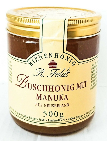 Buschhonig mit Manukahonig, Mischtracht, kaltgeschleuderte reine Bienenhonige, R. Feldt, Glas 500g