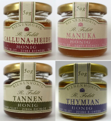 Honig-Probierset "Thymian", 4 edelste Sorten Bienenhonig a 50g Imker Premiumqualität von Feldt