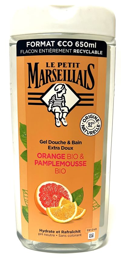Duschgel-Vorteilsgröße mit Orange & Pamplemousse-Duft, pflanzliche Waschbasis aus Frankreich 650ml