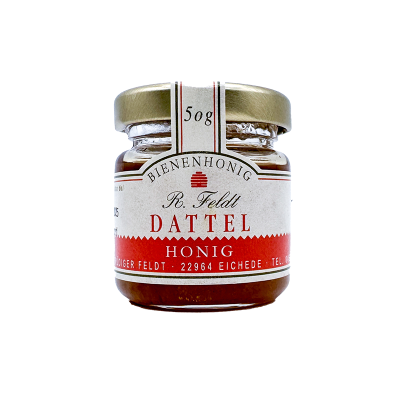 Dattelhonig 100% naturreiner Bienenhonig von Feldt 50g Glas