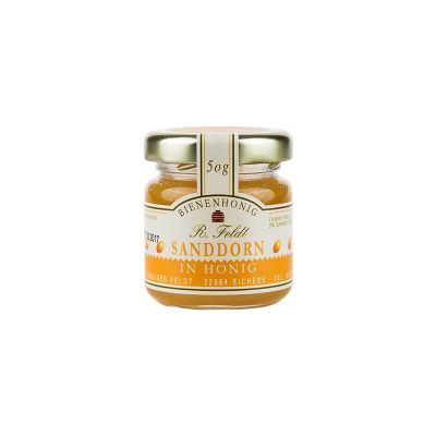 Sanddorn in Honig 100% naturreiner Bienenhonig von Feldt 50g Glas