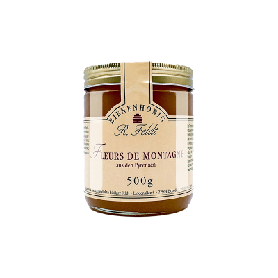 Fleurs de Montagne Honi, sortenreiner, kaltgeschleuderter reiner Bienenhonig von R. Feldt, Glas 500g