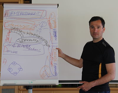 Alireza beim Vortrag über Neukunden gewinnen mit Storytelling