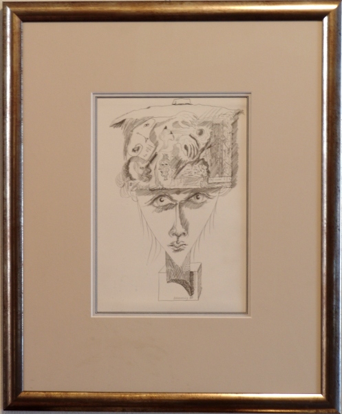 7c. Peter Schermuly,  1927-2007, "Slaw-Mütze", 1980, Original-Zeichnung, 29x20cm, gerahmt