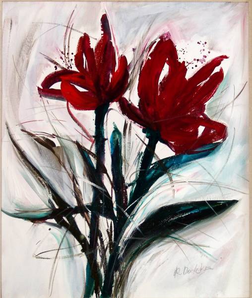 1f. Regina Decker-Kern,  *1957, "Rote Tulpen", Acryl/Malpl.,60x50 cm