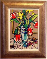 4b. Bernhard Kühlewein,  * 1938, "Tulpen und Narzissen", Öl/Malkarton, 37x26 cm