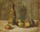 4e Betty Heldrich, 1869-1958, "Stilleben mit Krug und Früchten", Öl/Lwd., 37 x 46 cm