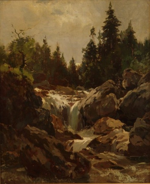 1a  E.Adler,  "Wasserfall am Hintersee", Öl/Ktn., 39,5 x 32,5 cm
