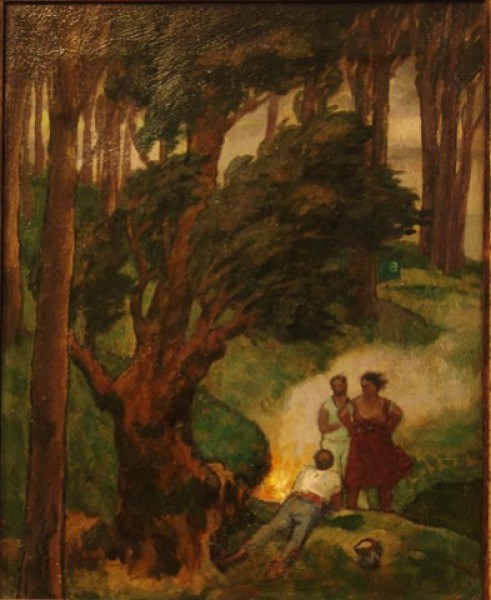 3f1  Fritz Erler, 1868-1940, "Feuer im Wald", Öl/Lwd., 61x 49 cm