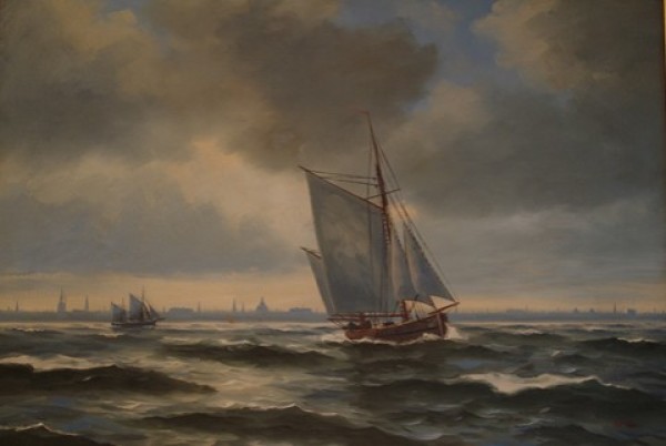 1m    Sten Bille, 1890 - 1953, "Segler vor Kopenhagen", Öl/Lwd., 66 x 97 cm