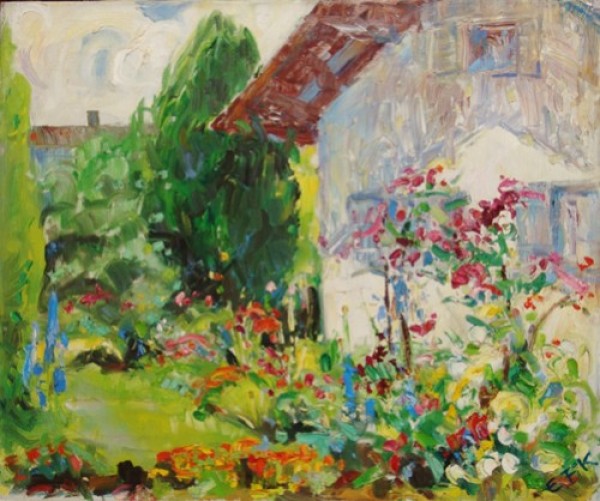 2q  Eva Fischer-Keller 1914-2005, "Garten in Feldafing", Öl/Lwd., 50 x 60 cm