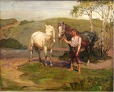 zh2   Hans Hammer, 1878-1917, "Bursche mit zwei Pferden",Öl/Lwd., 65 x 81 cm
