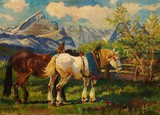 zt4   Willy Tiedjen, 1881-1959, "Zwei Kaltblüter im Oberland", Öl/Lwd., 41 x 57 cm