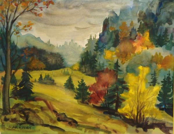 4l Hildegard Mössel (1910-2004). "In d. Amperauen", Aquarell, 53 x 68 cm