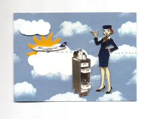 Stewardess mit Trolley Din A 6