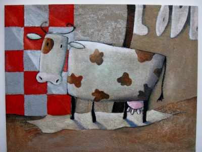 toile vache, acrylique et pigments sur toile, taille 80x100 cm